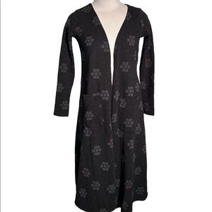 Lularoe Long Gray Patterned Cardigan with Pockets Size XS